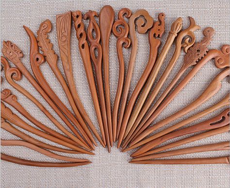 Purely Handwork Wooden Hair Stick Pins Hairstick Wood Classical Wooden Bridal Hair Accessories Item No. 15~26 Y-A Simpul Dasi, Wood Table Diy, Wooden Accessories, Wood Carving Patterns, Carving Designs, Wood Carving Art, Hair Stick, Stick Pins, I Love Jewelry