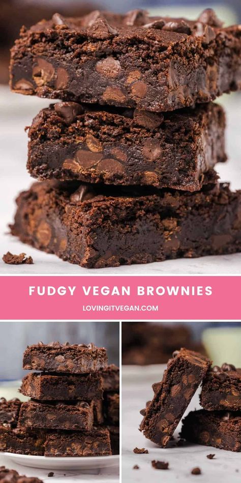 These vegan brownies are the fudgiest, most delicious, best brownies ever! Super easy to make, loaded with chocolate and soon to be your new favorite recipe. #vegan #dairyfree | lovingitvegan.com Fudgy Vegan Brownies, Best Vegan Brownies, Vegan Brownies Recipe, Vegan Brownies, Butter Brownies, Vegan Brownie, Gluten Free Brownies, Best Brownies, Brownies Recipe