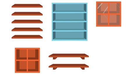 Vector shelves collection for 2d animati... | Premium Vector #Freepik #vector #illustrations #shelves #shelf #design-illustration Shelves Illustration, Shelf Illustration, Vector Furniture, Shelves For Books, House Shelves, Store Shelves, Business Card Maker, Flyer Maker, Card Banner