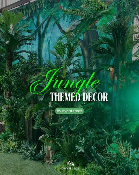 A popular summer theme! We bring you a collection of our Jungle Theme Foliage & Floral Installations including: 🦧 Rainforest Themed Bars 🌺 Tropical Table Centrepieces 🌿 Foliage Living Walls Planning an event this year and want to wow your guests with a wild jungle vibe? Contact us today to get started! info@event-trees.com #foliage #eventdecor #foliagedesign #corporateeventdecor #corporateeventstyling #outdoorevent #fauxtree #jungle #jungletheme #junglevibes #jungleparty #junglepartythe... Jungle Theme Decoration Ideas, Jungle Theme Party, Jungle Balloons, Tropical Table, Planning An Event, Rainforest Theme, Jungle Party Decorations, Corporate Events Decoration, Jungle Theme Parties