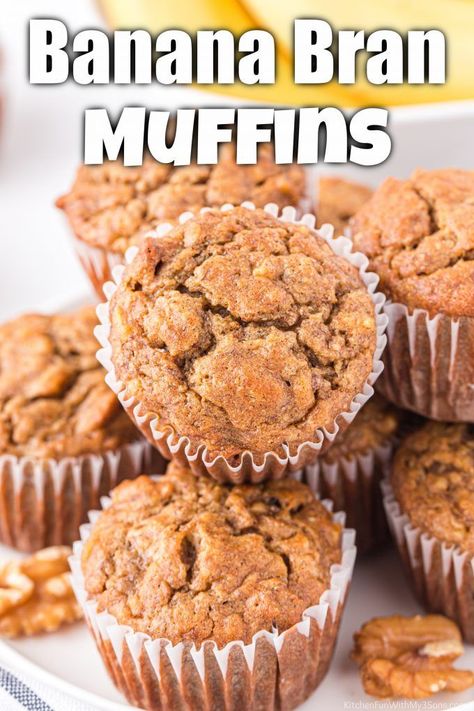 Muffins are a great way to enjoy a simple recipe in the morning for breakfast for a quick bite to eat. And, these Healthy Banana Bran Muffins are a complex mix of ingredients in the form of a muffin. #breakfast #recipes Banana Bran Muffins Greek Yogurt, Banana Raisin Bran Muffins, Greek Yogurt Bran Muffins, Banana Bran Bread Recipe, Banana Bran Muffin Recipe, Raisen Bran Muffins Recipes, Healthy Banana Bran Muffins, Bran Banana Muffins, Bran Bread Recipe