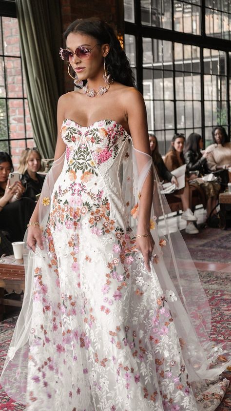 Wedding Dresses With Colour, Short Floral Wedding Dress, Ruedeseine Bridal, Mexican Inspired Wedding Dress, Mexican Style Wedding Dress, Rue De Seine Wedding Dress, Unusual Wedding Dresses, Bloom Wedding, Mexican Wedding Dress