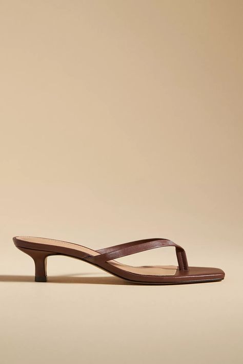 By Anthropologie Thong Kitten Heels | Anthropologie Brown Sandals Outfit, Fancy Flip Flops, Sporty Sandal, Simple Sandals, Brown Fits, Sandals Outfit, Trending Sandals, Cool Fashion, Swag Shoes