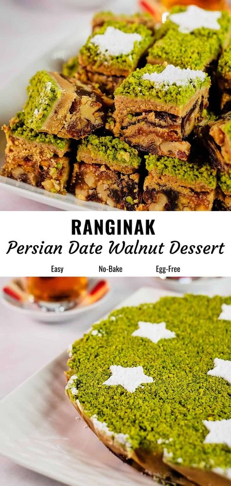 Walnut Recipes Dessert, Desserts With Dates, Iranian Desserts, Date Recipes Desserts, Walnut Dessert, Persian Desserts, Persian Cuisine, Walnut Recipes, Tea Snacks