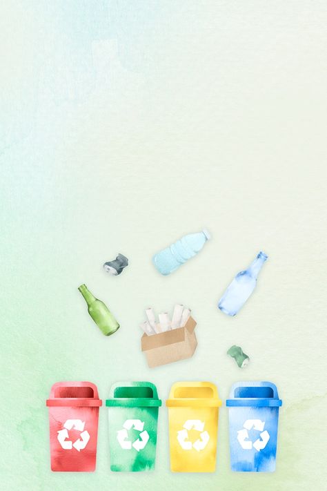 Recyclable waste bin background in watercolor illustration | free image by rawpixel.com / Adjima Recycle Background, Tree Wallpaper Iphone, Recycle Logo, Blue Butterfly Wallpaper, Alcohol Ink Crafts, Free Illustration Images, Waste Bin, Easy Diy Art, Watercolor Design