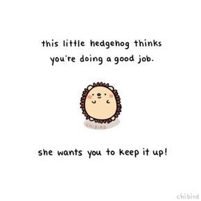 This little hedgehog thinks you’re doing a good job. She wants you to keep it up! | Jo Glo Cheerful Quotes, Cheer Up Quotes, Message Positif, A Hedgehog, Cute Inspirational Quotes, Up Quotes, Cute Messages, Wholesome Memes, Animal Quotes