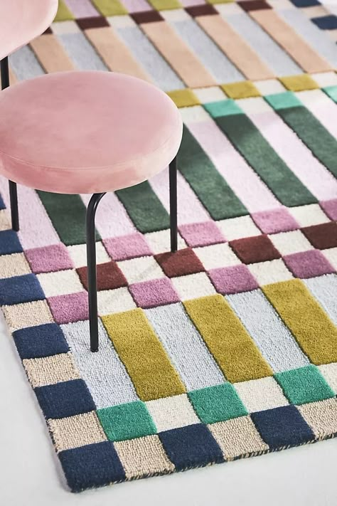 Hand-Tufted Hoxton Rug | Anthropologie Carpets For Bedroom, Colorful Area Rug, Contemporary Floor, Checkered Rug, Primary Bedroom, Natural Fiber Rugs, Bedroom Carpet, Hand Tufted Rugs, Modern Aesthetic