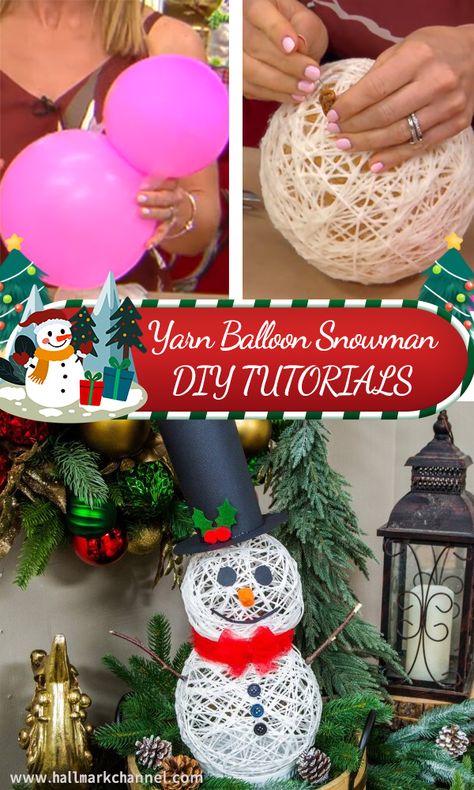 DIY Yarn Balloon Snowman tutorials - iGOODideas.com Twine Snowman Diy, Snowman Making Ideas, Snowman Yarn Craft, Christmas Centerpieces Diy Kids, Making Snowman Craft, Diy Snowman Crafts Christmas Ideas, Diy Christmas Decorations Snowman, Homemade Snowman Decorations, Balloon Snowman Diy