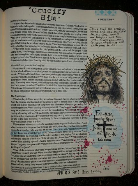 Good Friday - Bible Art Journaling by Paula-Kay Bourland Easter Bible Journaling, Catholic Journaling, Luke Bible, Bible Doodles, Bible Journals, Faith Journaling, Bible Journaling Ideas Drawings, Bible Doodling, Bible Journal Notes