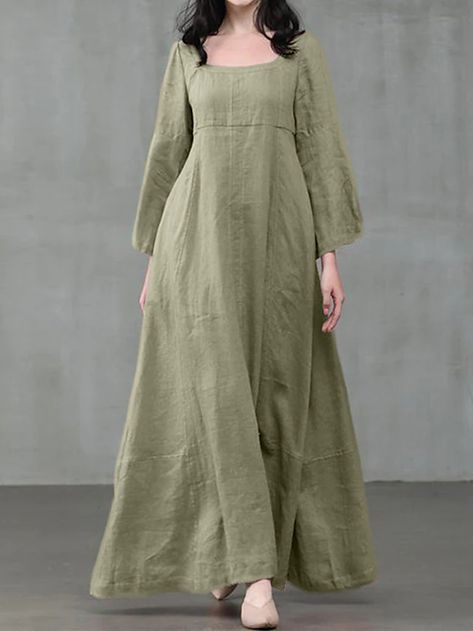 Women's Casual Dress Cotton Linen Dress Cotton Dress Maxi long Dress Cotton Daily Stylish Outdoor Daily Vacation Square Neck Ruched Long Sleeve Spring Fall Winter 2023 Regular Fit Black Yellow Pink 2023 - £ 32 Cotton Linen Dresses, Ruffles Fashion, Round Neck Dresses, Vestidos Vintage, Cotton Maxi, Retro Women, Maxi Dress Cotton, Maxi Dress Green, Maxi Dresses Casual