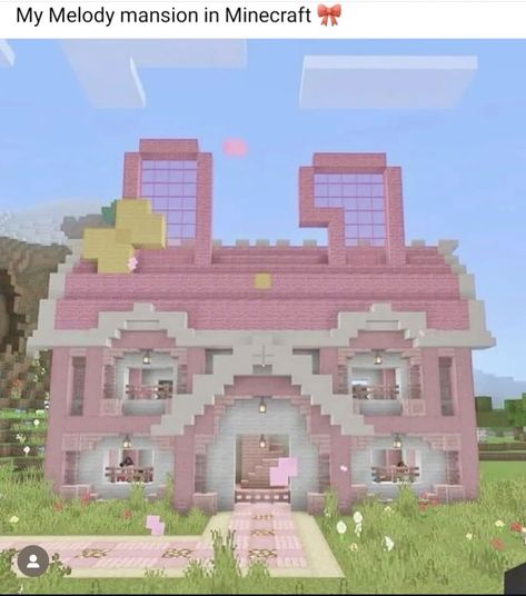 My Melody Minecraft, Villa Minecraft, Rumah Minecraft Sederhana, Minecraft Blocks, Bangunan Minecraft, Minecraft House Plans, Minecraft Farm, Hello Kitty House, Minecraft Cottage