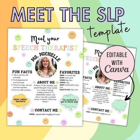 Meet The Slp Template, School Speech Therapy, Slp Activities, Speech Pathologist, Welcome Message, School Slp, Slp Resources, Speech Path, Speech Therapy Materials