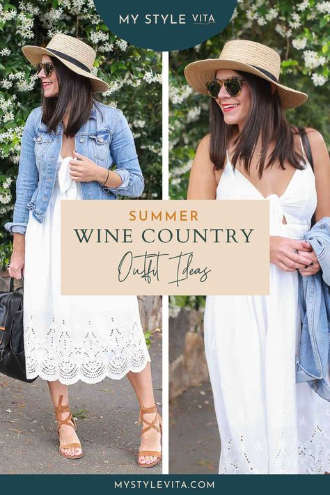 If you're heading to wine country for a girls getaway or bachelorette weekend, this is the ultimate packing list! A list of what to wear and tips to the best shoes, accessories and more. Plus, subscribe and get my carry on checklist! #mystylevita #traveltips #packing Wine Country Casual Attire, Wine Country Outfit Summer, Carry On Checklist, Spring Country Outfits, Wine Country Outfit, Country Outfit Ideas, Pretty White Dress, Country Summer Outfits, Cali Trip