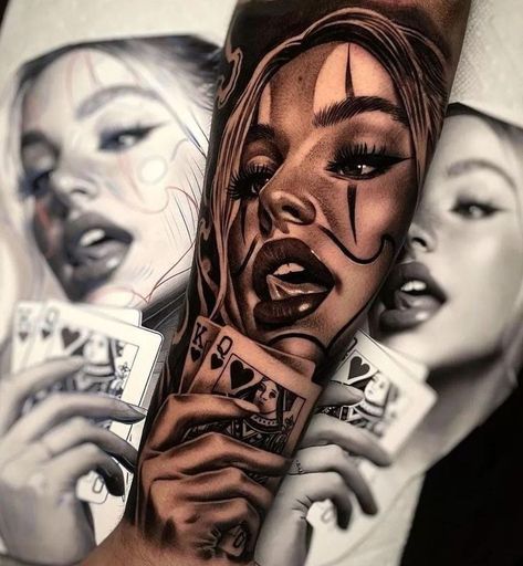 Woman Face Tattoo For Men, Tattoo Of Woman Faces, Chicano Tattoos Sleeve For Men, Chicano Arm Tattoo, Chicano Girl Tattoo, Chicana Tattoo Design, Women Face Tattoo, Tattoo Chicano Style, Tato Joker