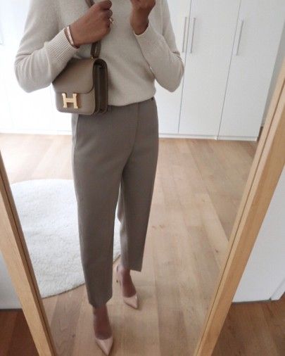 Taupe Trousers Outfit, Workplace Clothing, Summer Office Attire, Taupe Outfit, Women Work Outfits, Sweaters Outfit, Women's Work Clothes, Office Casual Outfit, Work Dresses For Women