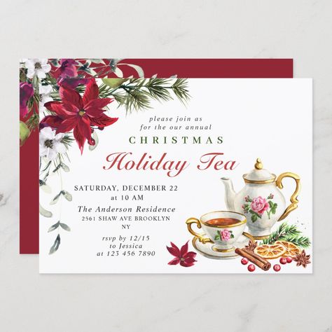 Christmas Baby Shower Invitations, Holiday Tea Party, Holiday Luncheon, Christmas Themed Wedding, Tea Party Supplies, Christmas Tea Party, Open House Invitation, Party Invitation Ideas, Ladies Group