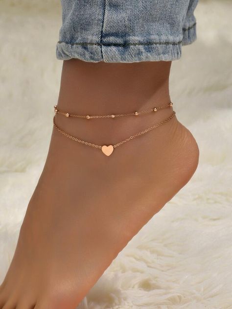 1pc Fashion Stainless Steel Bead & Heart Decor Anklet Chain For Women For Daily Decoration | SHEIN USA Bead Heart, Anklet Chain, Heart Decor, Chain For Women, Gold Collar, Heart Decorations, Fashion Online Shop, Online Fashion, All Fashion