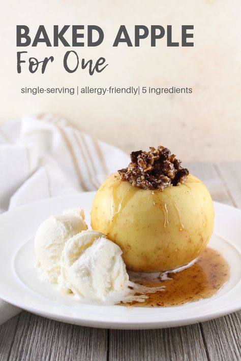 Craving something sweet, but don't want to make a whole batch of a dessert recipe? Enjoy this Baked Apple for One.   #dessert #singleserving #allergyfriendly #glutenfree #apple Baked Apple Dessert, Fruit Desserts Easy, Batch Recipes, Cooking From Scratch, Single Serving Recipes, Wholesome Snacks, Baked Fruit, Wax Molds, Food Contest