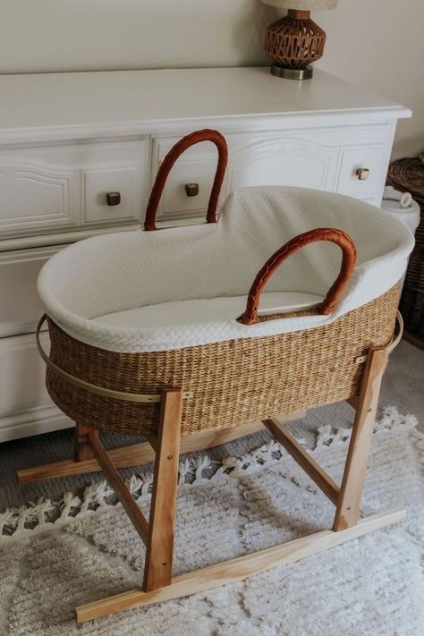 Bassinet And Crib, Moses Basket Rocking Stand, Moses Bassinet With Stand, Wicker Moses Basket, Boho Bassinet Nursery, Nursery Moses Basket, Rocking Moses Basket, Boho Moses Basket, Moses Basket Living Room