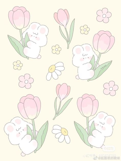 Pantone Drawing, Tulip Drawing, Kawaii Notebook, Easter Drawings, Rabbit Vector, Chibi Wallpaper, Wallpaper Iphone Boho, Spring Illustration, Kawaii Crafts