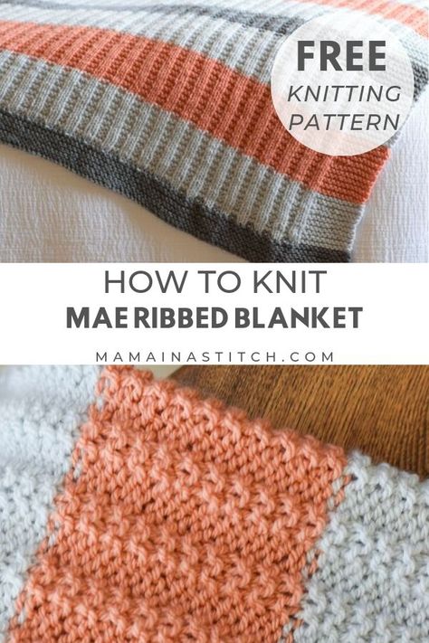 This simple knit blanket is perfect for baby, or make it for yourself as a lapghan! I love the beginner friendly pattern that creates a delicate ribbing. It's easy to follow along and make color changes when needed.  The colors are so pretty too, with pink and greys but you can DIY it and make it whatever colors you like! Such a fun project idea for the next baby in your life! #freepattern #knitting #diy #blanketpattern Simple Knit Blanket, Easy Knit Baby Blanket, Knitting Patterns Free Blanket, Easy Baby Blanket, Knitted Afghans, Baby Blanket Knitting Pattern, Knit Blanket, Knitted Baby Blankets, Easy Knitting Patterns