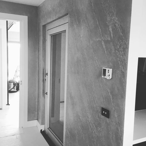 Large Concrete Pavers, Grey Concrete Texture Wallpaper, Kitchen Walls, Venetian Plaster, Concrete Pavers, Kitchen Wall, Locker Storage, Light Grey, Door Handles