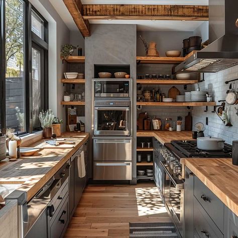 Blending Styles with Industrial Scandinavian Interior Design • 333+ Images • [ArtFacade] Nordic Farmhouse Kitchen, Scandinavian Industrial Kitchen, Country Scandinavian Interior, Industrial Minimalist House, Kitchen Design Open Concept, Industrial Farmhouse Interior Design, Scandinavian Kitchen Inspiration, Industrial Kitchens, Rustic Interior Design