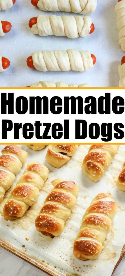 Pretzel Dogs Pioneer Woman, Homemade Pretzel Dogs Easy, Pretzel Cheese Dogs, Pretzel Wrapped Hot Dogs, Annies Pretzels Copycat Recipes, Auntie Anne’s Pretzel Dogs, Copycat Auntie Anne Pretzels, Pretzel Dogs Easy Pizza Dough, Easy Pretzel Dogs