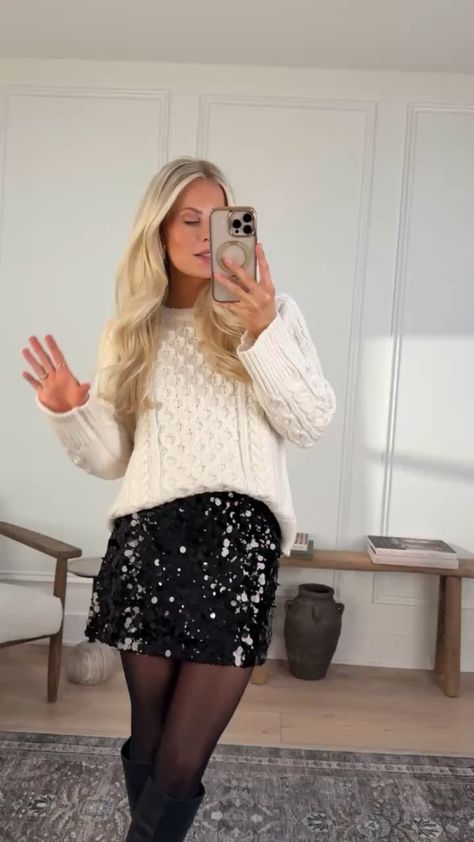 Women's Sequin Mini Skort curated on LTK Sequin Skirt With Tights, Glitter Skirt Outfit Night, Mini Skirt Tights Outfit, Sparkly Tights Outfit, Sequence Skirt Outfit, Sparkle Skirt Outfit, Sparkly Skirt Outfit, Sequin Mini Skirt Outfit, Mini Skirt And Sweater