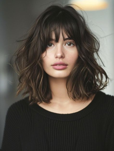 Chic Shoulder Length Haircuts for Every Style: Discover Your Perfect Look Bangs And Highlights, Layers Bangs, Couples Costumes Creative, Shoulder Length Haircuts, Perfect Bangs, Look And Find, Using A Curling Wand, Bob Haircut Curly, Shaggy Short Hair