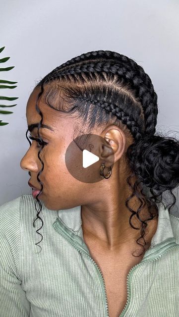 DSYB Hair✨ on Instagram: "Cute Hairstyle Idea ✨  #braids #cornrows ##crochet #braidhairstyles #hairideas #fyp #viral #stitchbraids" Feed In Braids Bun On Top, Five Braids Cornrows, Braided Hairstyles Cornrows Black Women, Braid Cornrow Hairstyles Black Women, Natural Hair Braids Updo, Cute Cornrow Braids, 4 Jumbo Cornrow Braids, Cornrows With A Bun, Scape Braids For Black Women