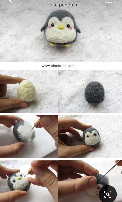 Needle Felted Penguin Tutorial, Animal Crossing Needle Felt, Needle Felted Penguin, Felting Penguin, Easy Needle Felting, Diy Penguin, Felt Tutorial, Felting Crafts, Pompon Diy