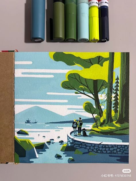 Painting With Acrylic Markers, Arrtx Acrylic Markers Art, Marker Painting Ideas, Acrylic Marker Drawings, Acrylic Pen Art Ideas, Acrylic Marker Art Ideas, Posca Illustration, Posca Painting, Acrylic Marker Art