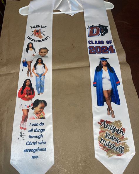 Custom grad stole by me. All sublimation and glitter ✨ . . . #customgradstole #sublimation #gradstole #graphicdesign #gradseason #2024graduate🎓 #senior2024 #graduation #personalized #custommade #classof2024 Graduation Sole Design, Grad Stole, Grad Stoles, Design Ideas, Glitter, Graphic Design, Quick Saves, Design