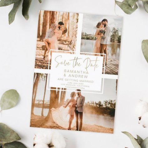 Sabe The Date, Save The Date Simple, Typography Elegant, Save The Date Pictures, Popular Wedding Invitations, Photobooth Ideas, Grid Collage, Gold Save The Dates, Plan Wedding