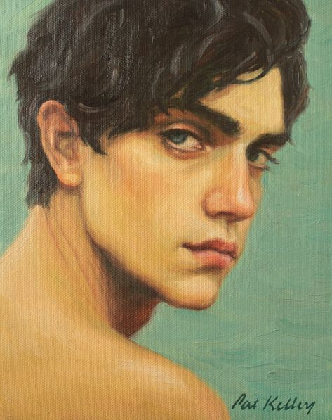 Male Portrait. Art Print from Original Oil Painting by Pat Kelley, Handsome Man Face, Over the Shoulder Glance, Contemporary Realism Face References, Man Face, Beautiful Sketches, Painting Inspo, Oil Painting Portrait, Poses References, Portrait Ideas, Handsome Man, Male Portrait