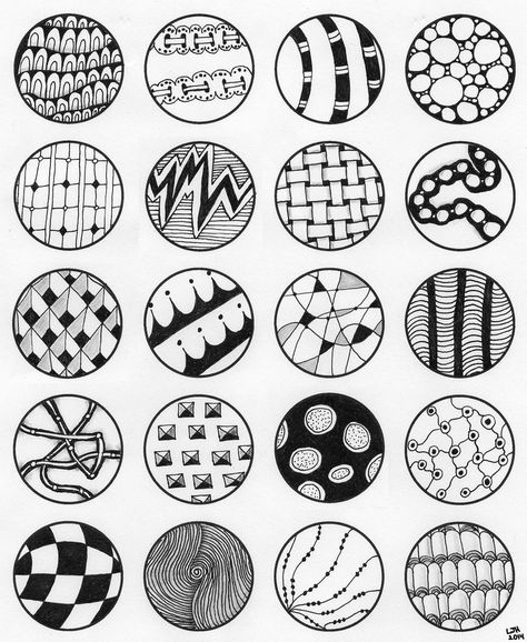 Zentangle Fill Patterns | 20 circles filled with Zentangle patterns. Inspired by Yael360 on ... Circle Zentangle, Circle Doodles, Circle Patterns, Zentangle Tutorial, Circle Drawing, Victor Vasarely, Zentangle Designs, Tangle Art, Tangle Patterns