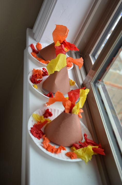 Volcano Theme Preschool, Volcano Preschool Activities, Dinosaurs Arts And Crafts, Dinosaur Crafts Preschool Art, Preschool Volcano, Volcano Crafts, Volcano Preschool, Volcano Craft, Letter V Crafts