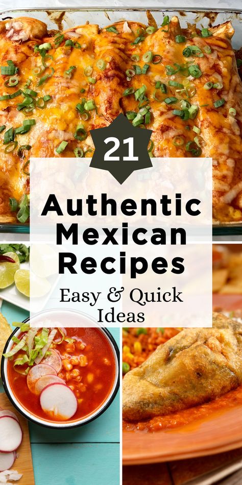 Dive into the Richness of Mexican Cuisine with 21 Easy & Quick Authentic Recipes! Experience the true flavors of Mexico with our collection that's perfect for busy cooks and culinary adventurers alike. From tantalizing tacos and zesty salsas to hearty enchiladas and mouth-watering guacamole, these dishes bring the essence of Mexican cooking to your kitchen. Click to start your flavorful journey and bring a taste of Mexico to your table tonight! Recipes To Feed A Crowd, Easy Mexican Dishes, Mexican Enchiladas, Authentic Mexican Recipes, Traditional Mexican Dishes, Traditional Mexican Food, Best Mexican Recipes, Mexico Food, Feed A Crowd