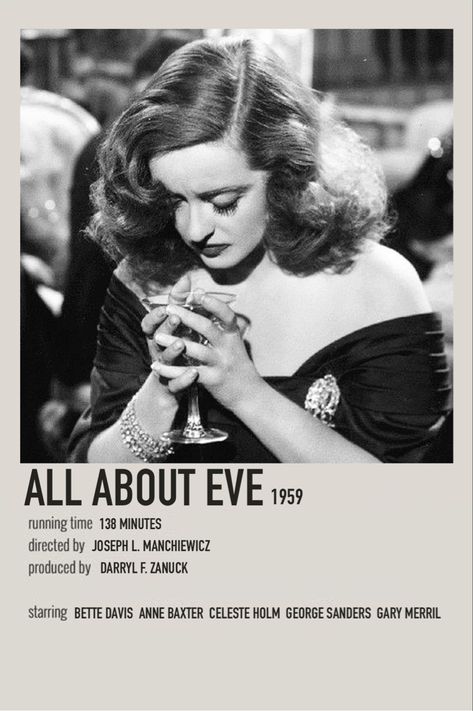 All About Eve Poster, All About Eve Movie, 50s Movies Posters, 40s Movie Posters, Old Hollywood Movies Posters, Old Hollywood Movies List, 1958 Aesthetic, Old Films To Watch, Best Films Of All Time