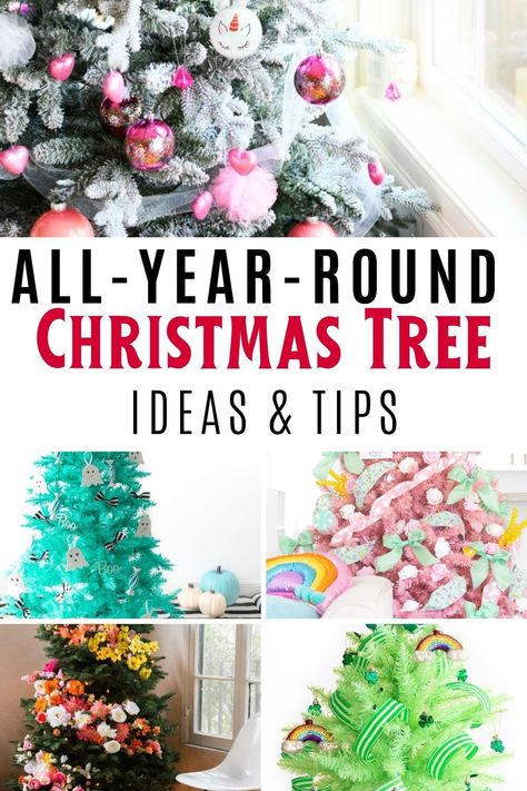 Holiday Christmas Tree Year Round, Christmas Trees All Year Round, Year Round Christmas Decor, All Season Tree Decorations, January Tree Decorations, Christmas Tree All Year Round Holidays, Holiday Trees Year Round Decorating Ideas, Year Round Holiday Tree, Spring Christmas Tree Decorations