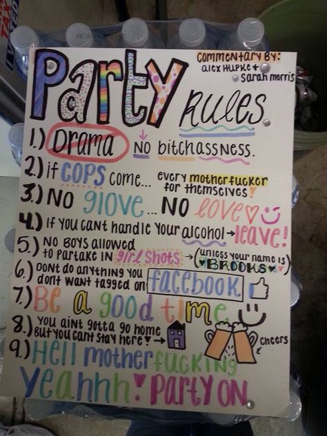 PARTY RULES! Too funny! Bachelorette Party Rules, 18th Party Ideas, 18th Party, Party Rules, No Boys Allowed, Color Party, Too Funny, Sports Day, Drinking Humor