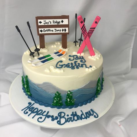 Cake Skiing, Skiing Themed Cake, Ski Slope Cake, Ski Theme Birthday Cake, Alaska Birthday Cake, Ski Themed Cake, Skiing Birthday Cake, Ski Cake Ideas Birthday, Snowboard Cake Ideas