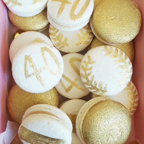 Gold and white macarons for toga themed 40th Birthday party by Ooh La La Macaron in Arizona 40th Birthday Macarons, Birthday Macarons, White Macarons, 40th Birthday Party, Ooh La La, 40th Birthday Parties, 90th Birthday, Macaroons, 40th Birthday