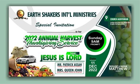 Harvest Banner Design, Thanksgiving Church Flyer, Thanks Giving Flyer Design, Church Thanksgiving Flyer Design, Harvest Thanksgiving Flyer Design, Brochure Cover Design, Pretty Wedding Invitations, Church Media Design, Happy Birthday Design