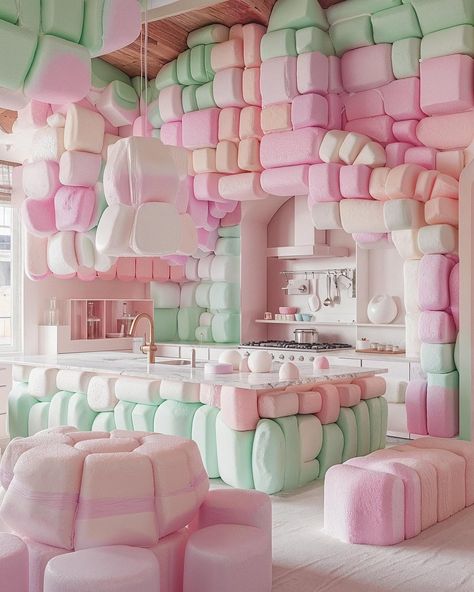 Art/Prompts by @ifonly.ai & @ambre_ai AI-generated on Midjourney • Magnific AI Marshmallow House, Crazy Interior Design, Pastel Cafe, Crazy Furniture, Candy World, House Dr, Wonderland Artwork, Girl Therapy, Fantasy Furniture