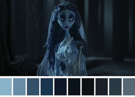 Corpse Bride Color In Film, Movie Color Palette, Famous Movie Scenes, The Corpse Bride, Cinema Colours, Movie Board, Movies Scenes, Black And White Movie, Tim Burton Films