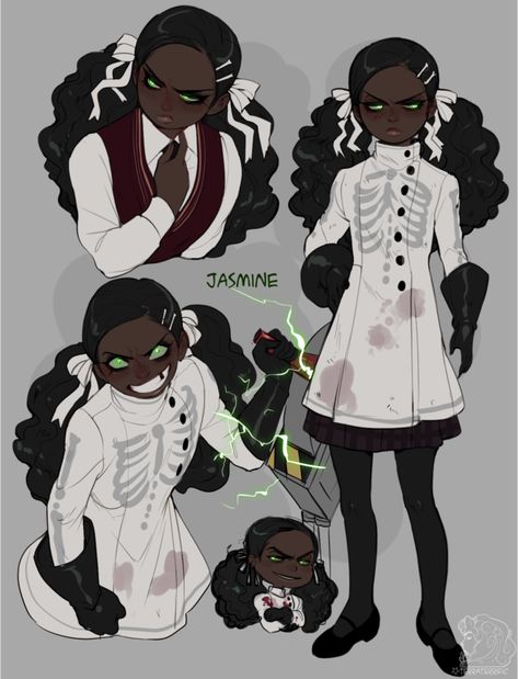 Jasmine, a necromancer, but instead of just playing with zombies, she uses science to make weird hybrid zombie monsters. Illustration Design Graphique, Character Design Cartoon, Afrique Art, Black Anime Characters, Arte Sketchbook, Arte Inspo, Afro Art, Chiaroscuro, Character Design References