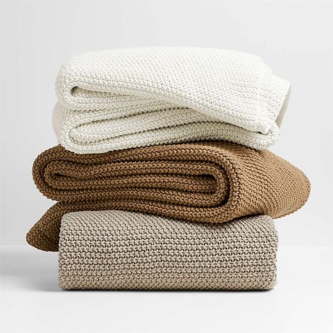 New Arrivals: Pillows | Crate & Barrel Chunky Knit Bed Throw, Tan Throw Blanket, Brown Throw Blanket, Brown Blanket, Beige Throws, Green Throw Blanket, Organic Cotton Bedding, Coverlet Bedding, Bed Throw