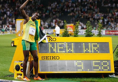 The current record holder for the event is Usain Bolt, who clocked an astonishing 9.58 seconds at the 2009 IAAF World Championships Usian Bolt, Florence Griffith Joyner, Sydney Mclaughlin, Wilt Chamberlain, Jamaican Culture, Usain Bolt, Commonwealth Games, Robert Lewandowski, Michael Phelps